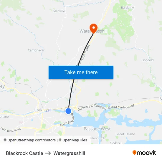Blackrock Castle to Watergrasshill map