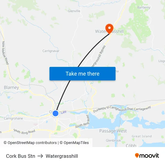 Cork Bus Stn to Watergrasshill map