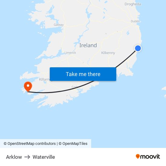 Arklow to Waterville map