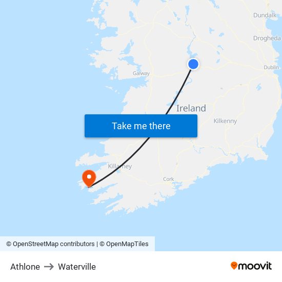 Athlone to Waterville map