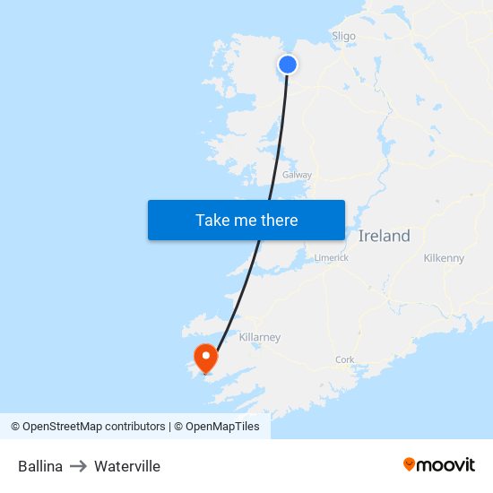 Ballina to Waterville map