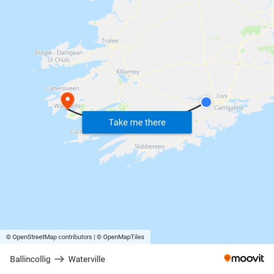 Ballincollig to Waterville map