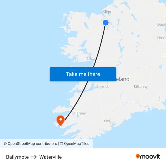 Ballymote to Waterville map