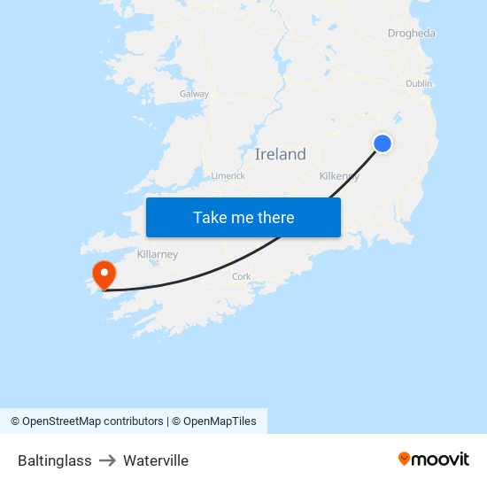 Baltinglass to Waterville map