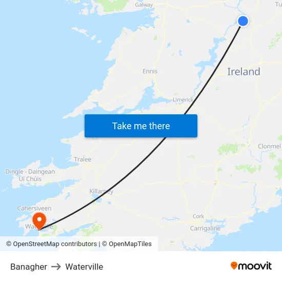 Banagher to Waterville map