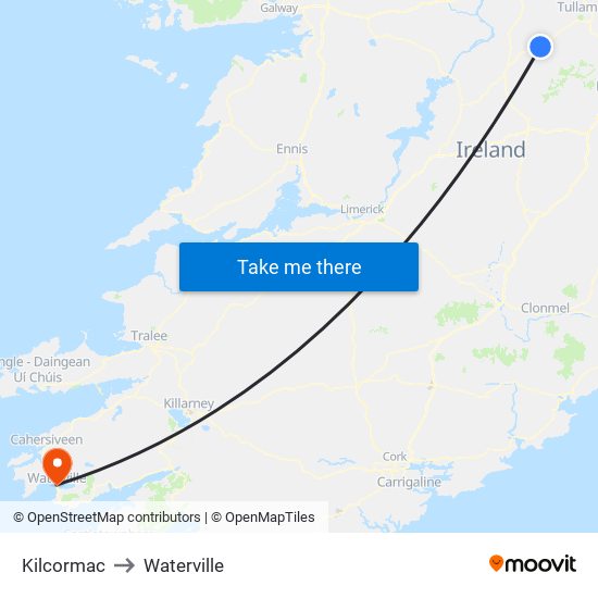 Kilcormac to Waterville map