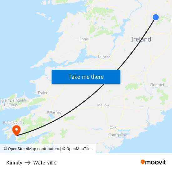 Kinnity to Waterville map