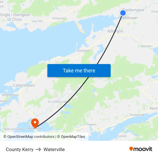 County Kerry to Waterville map