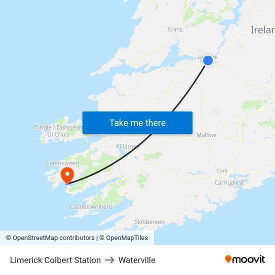 Limerick Colbert Station to Waterville map