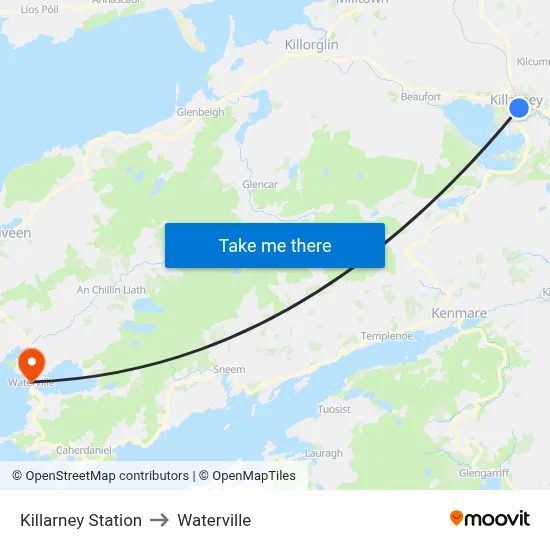 Killarney Station to Waterville map