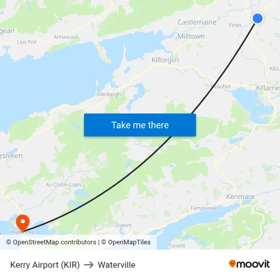 Kerry Airport (KIR) to Waterville map