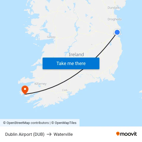 Dublin Airport (DUB) to Waterville map