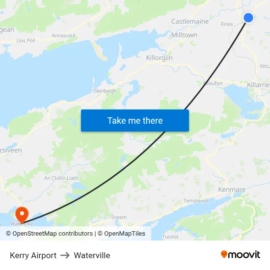 Kerry Airport to Waterville map