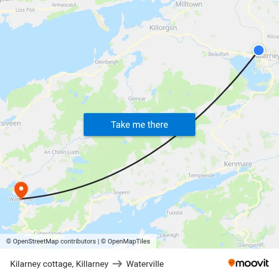 Kilarney cottage, Killarney to Waterville map
