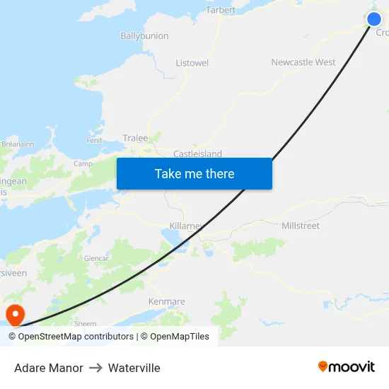 Adare Manor to Waterville map