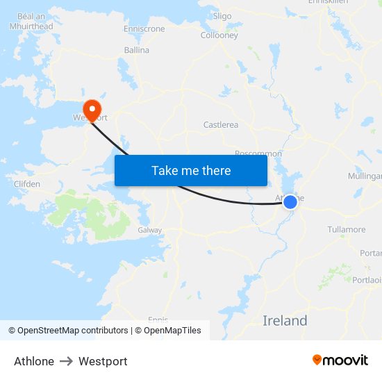 Athlone to Westport map