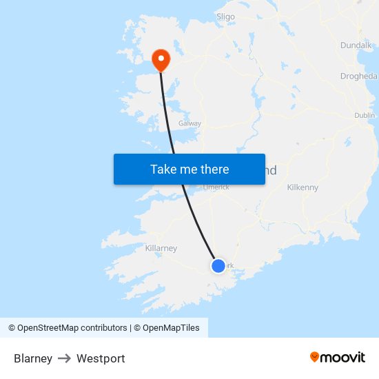 Blarney to Westport map