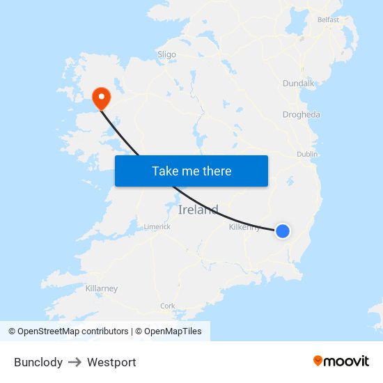 Bunclody to Westport map