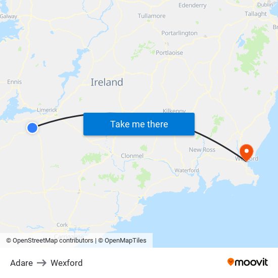 Adare to Wexford map