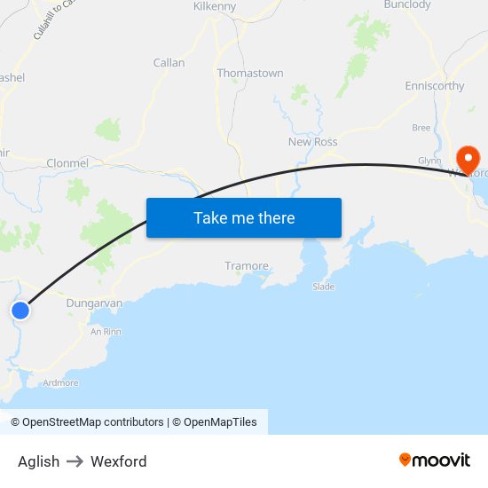 Aglish to Wexford map