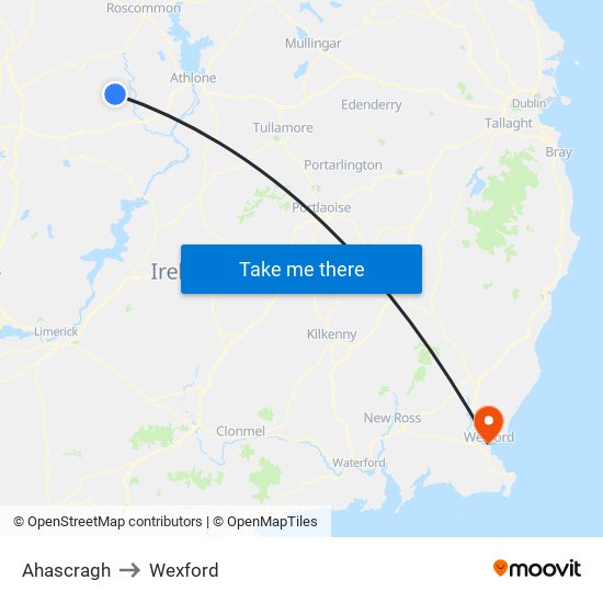 Ahascragh to Wexford map