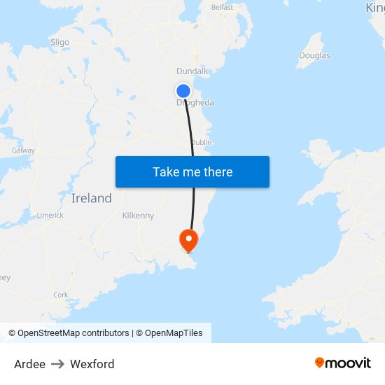 Ardee to Wexford map