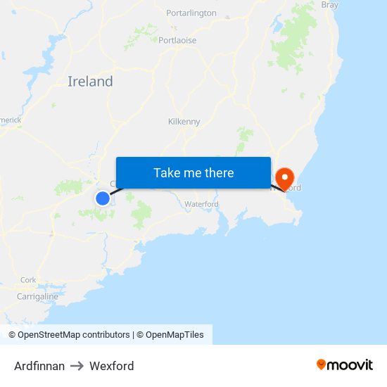 Ardfinnan to Wexford map