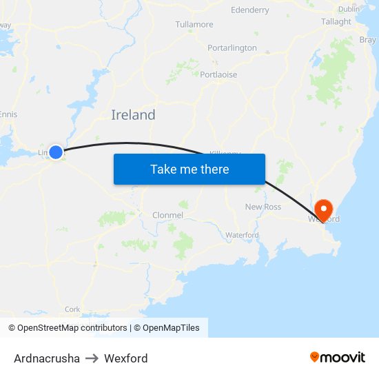 Ardnacrusha to Wexford map