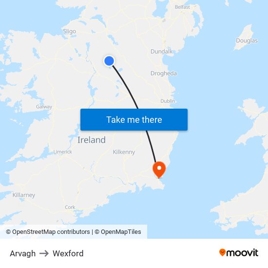 Arvagh to Wexford map