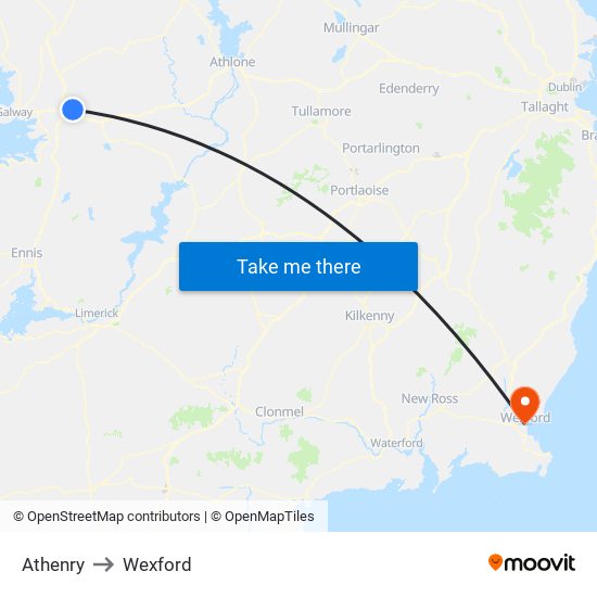 Athenry to Wexford map