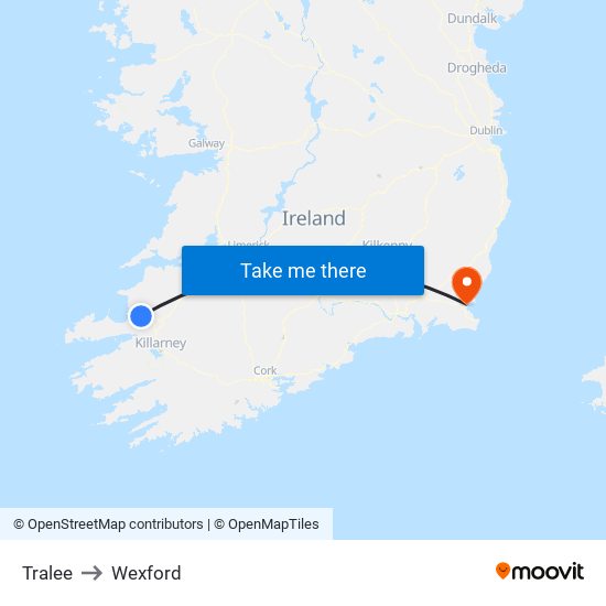 Tralee to Wexford map