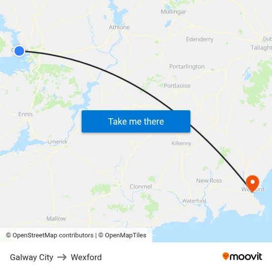 Galway City to Wexford map