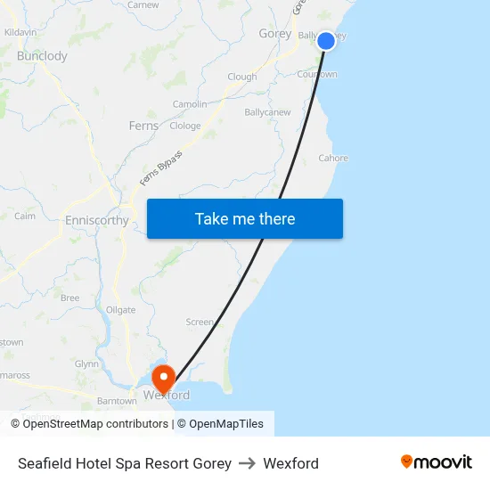 Seafield Hotel Spa Resort Gorey to Wexford map