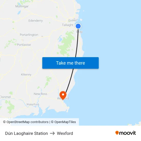 Dún Laoghaire Station to Wexford map
