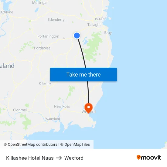 Killashee Hotel Naas to Wexford map
