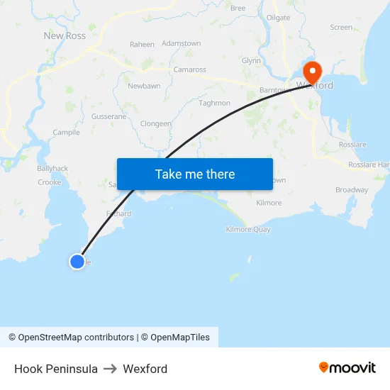 Hook Peninsula to Wexford map