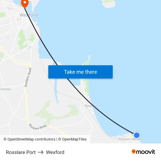 Rosslare Port to Wexford map