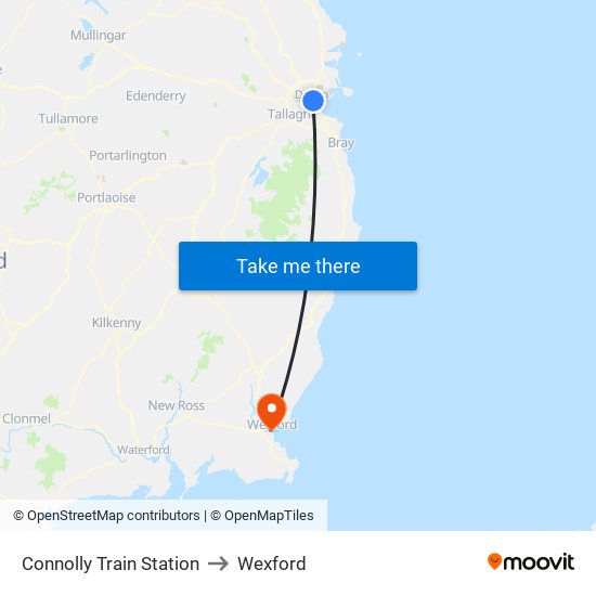 Connolly Train Station to Wexford map