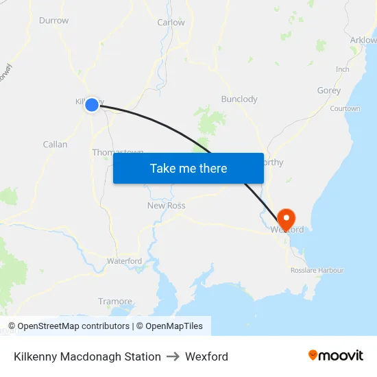 Kilkenny Macdonagh Station to Wexford map