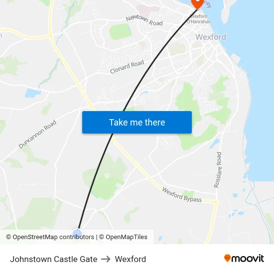 Johnstown Castle Gate to Wexford map