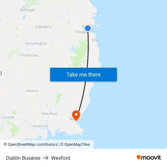 Dublin Busáras to Wexford map