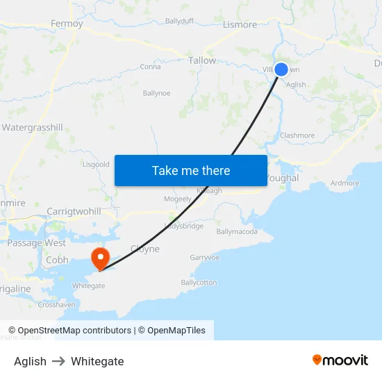 Aglish to Whitegate map