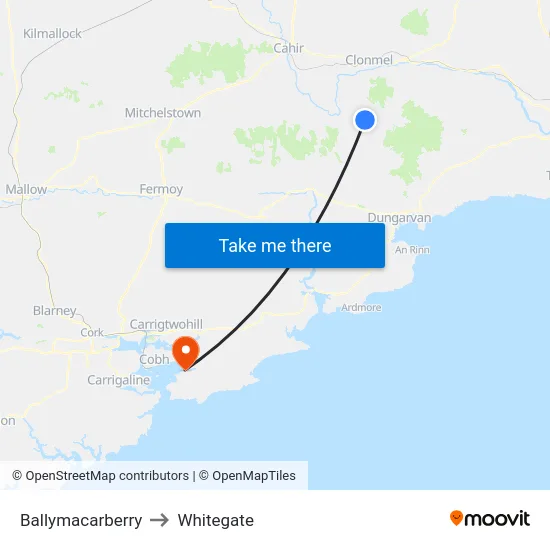 Ballymacarberry to Whitegate map