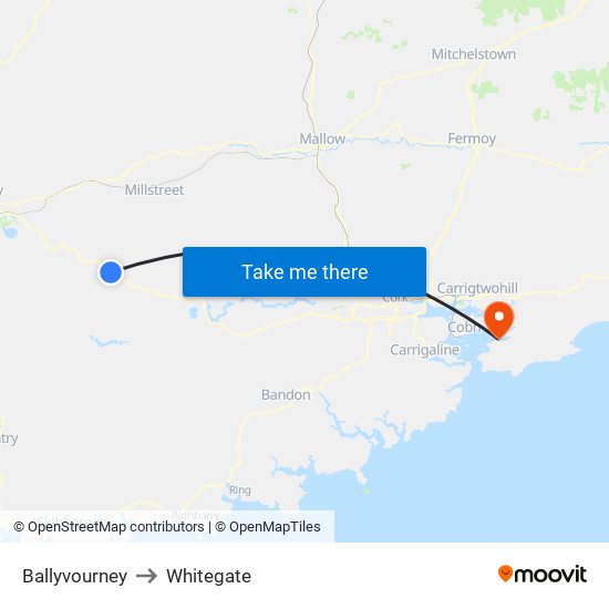 Ballyvourney to Whitegate map