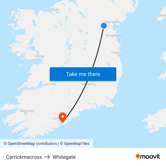 Carrickmacross to Whitegate map