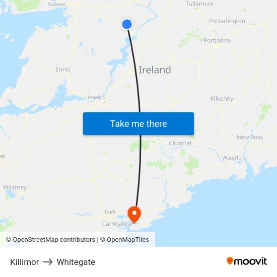 Killimor to Whitegate map