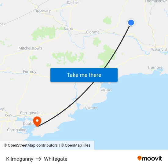 Kilmoganny to Whitegate map