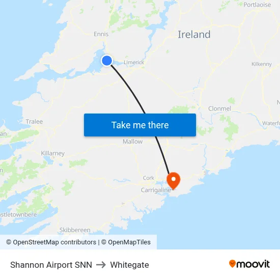 Shannon Airport SNN to Whitegate map