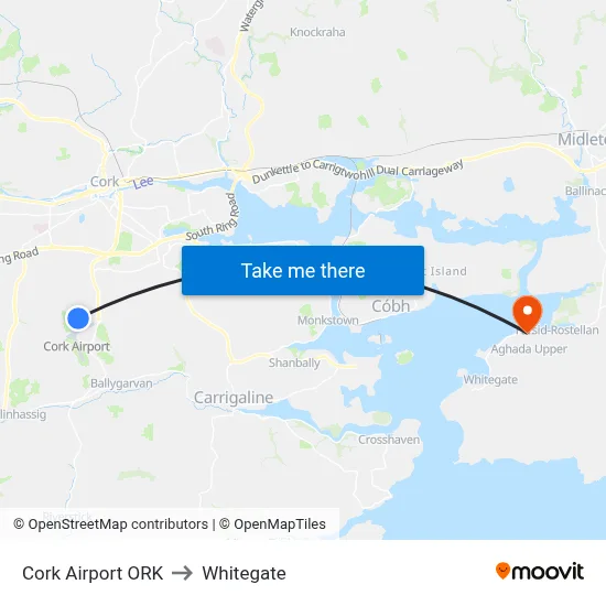 Cork Airport ORK to Whitegate map