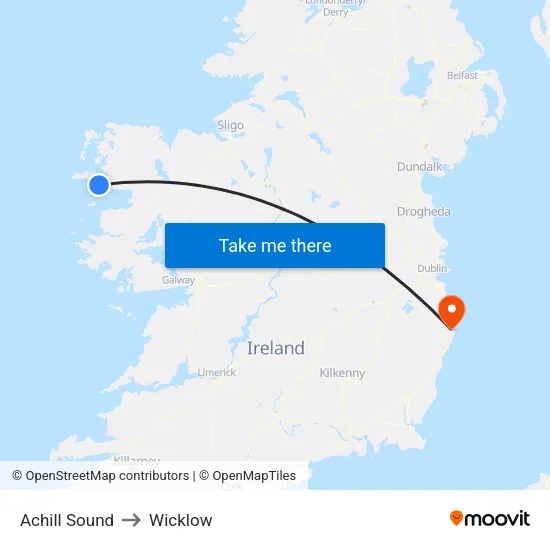 Achill Sound to Wicklow map